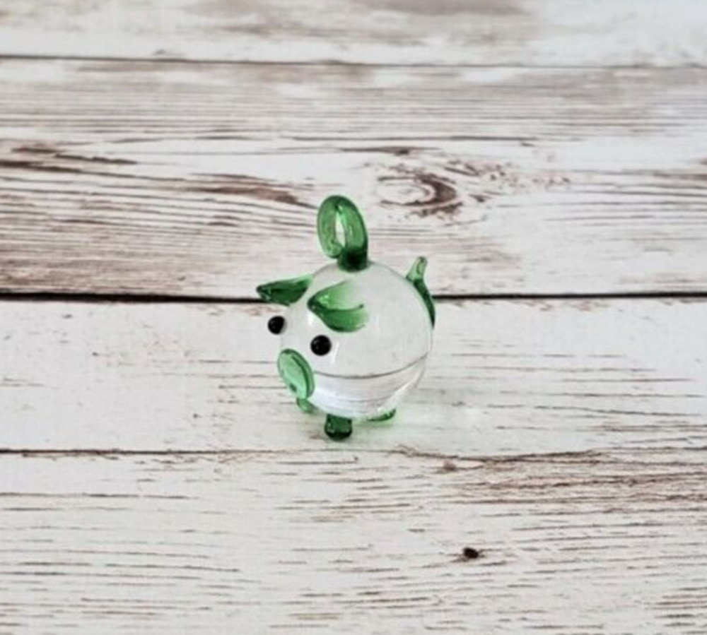 Handmade Glass Pig Pendant in Green - No Chain Included - New